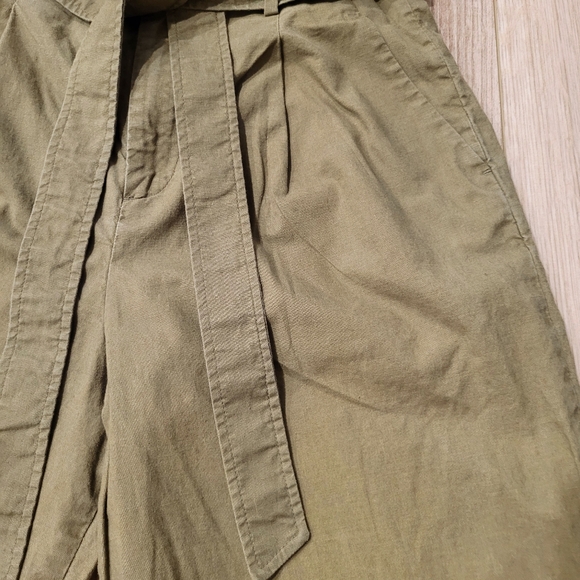Uniqlo High-waist Wide-Leg Mobster Flatter Linen Cotton Army Green Pants S 26-27 - Picture 2 of 9